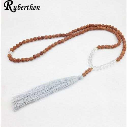 Ruberthen 2018 Fashion Women Yoga Necklace Mala Beads Tassel Necklace Spiritual Rudraksha Necklace Natural Crystal Necklace