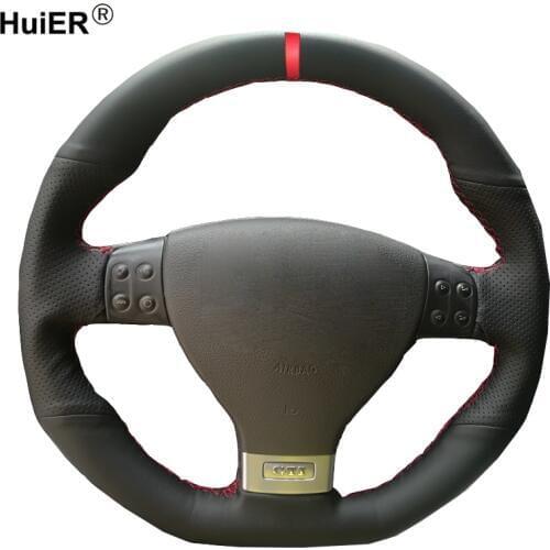 HuiER Hand Sewing Car Steering Wheel Cover Red Marker For Volkswagen Golf 5 Mk5 GTI VW Golf 5 R32 Passat R GT 2005 Comfortable