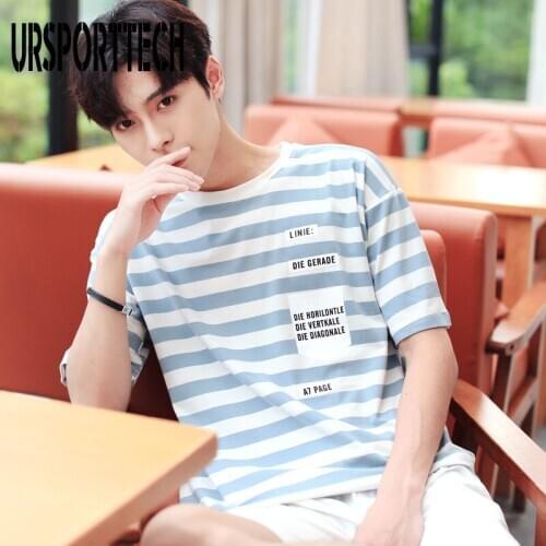 Light Blue Striped T Shirt Men Summer Cotton Short Sleeve Oversized Tshirt Casual Harajuku T-Shirts Streetwear Fitness Tops Tees