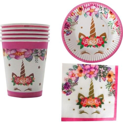 Happy Birthday Party Unicorn Theme Plates Kids Girls Favors Cups Napkins Baby Shower Decorate towel Dishes 120pcs/lot