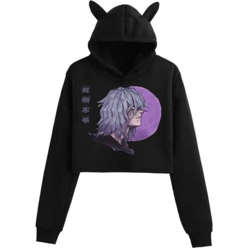My Hero Academia Bunny Ears Hoodie Sweatshirt Harajuku Cool Shigaraki Tomura Top Fashion Crop Top with High Waist Women Hoodie
