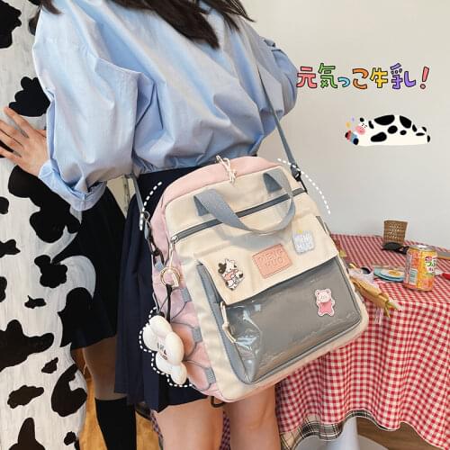 New Waterproof Nylon Multifunction Women Backpack Female Lovely Transparent Pocket Small Shoulder Messenger Schoolbag for Girls