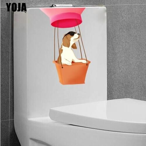 YOJA 16*24.3CM Interesting Dog Toilet Decal Children Room Home Decor Wall Sticker Cute Animal T3-0684