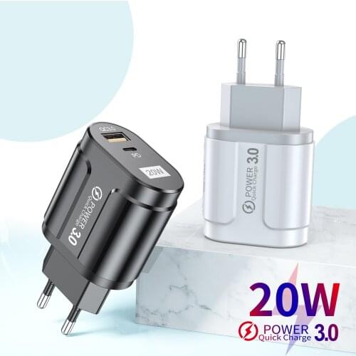 UIGO 20W PD+USB QC 3.0 Fast charging charger For Iphone Samsung Huawei Xiaomi Universal Portable Mobile Phone Charging Adapter