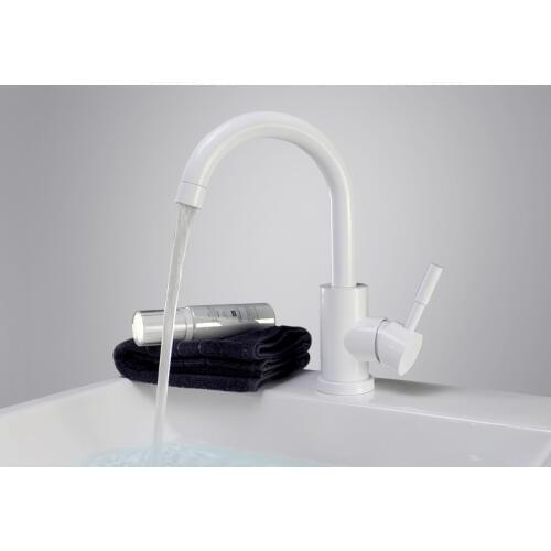 Factory sales Single Handle Bathroom Sink Faucet Stainless Steel Basin Mixer Taps,white Finish--MD6642