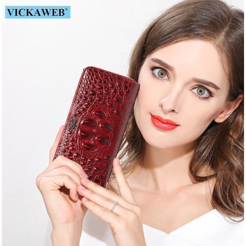 VICKAWEB Wristlets Women Wallets 3D Crocodile Pu Leather Wallet Long Zipper Women Purses Alligator Fashion Wallet Female Purse
