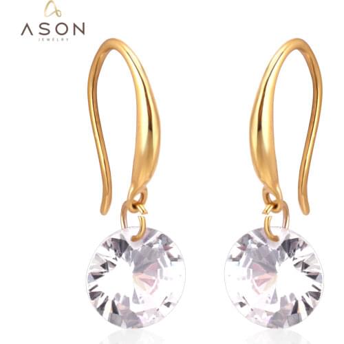 ASONSTEEL Round CZ Earrings for Women/Girl Stainless Steel Gold/Silver Color Crystal Drop Earrings Wedding Jewelry for Women