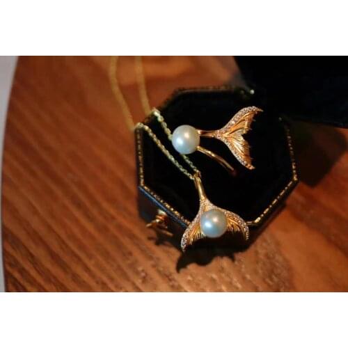 Mermaid Tail 925 Sterling Silver Ring Pendant Set Mountings Findings Jewelry Set Parts Fittings Womens Female Accessories