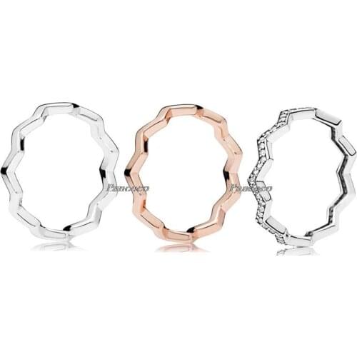 Authentic 925 Sterling Silver Ring Timeless Zig Zag With Crystal Ring Sets For Women Wedding Party Gift Pandora Jewelry