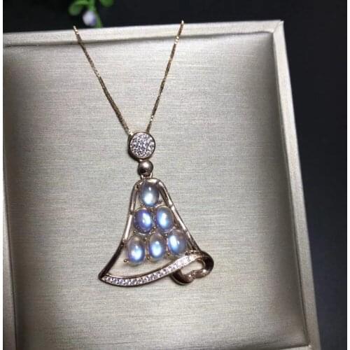 Natural light blue moonstone Elegant Lucky Bells Pendant necklace S925 silver Natural gemstone necklace women girl gift jewelery