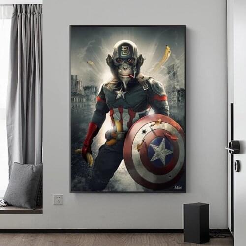 Animal Monkey Marvel Captain America Canvas Paintings Posters and Prints Wall Art Pictures for Living Room Wall Decor