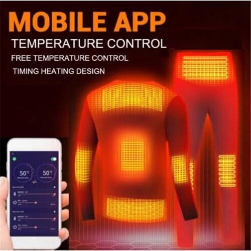 Winter Heated Underwear Suit Smart Phone APP Control Temperature USB Battery Powered Fleece Thermal Motorcycle Jacket Moto Men