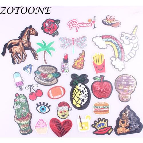 ZOTOONE Horse Pineapple Unicorn Patch Iron on Patch for Clothing Embroidery Skull Sequin Sticker Badge DIY Apparel Accessories