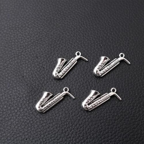 10pcs/lot Silver Plated Retro Saxophone Charm Metal Pendants DIY Necklaces Bracelets Jewelry Handicraft Accessories 20*17mm P119