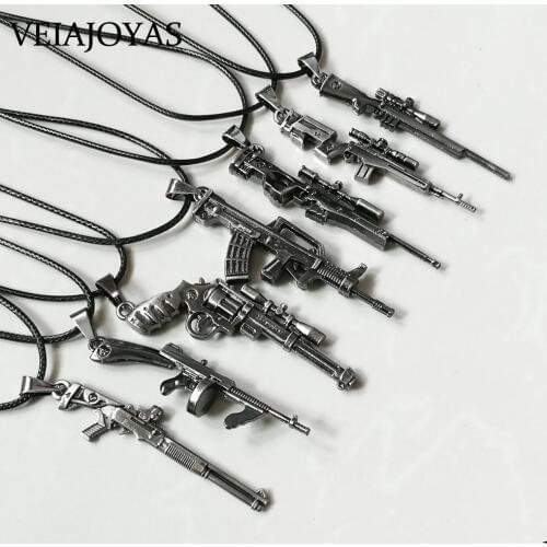 2018New Counter Strike AK47 Gun Pendant Necklace CSGO Weapon Gun Black AMW Sniper Rifle Rope Chain Necklace Men Jewelry Collares