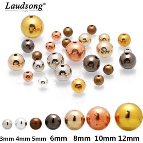 3/4/5/6/8/10/12MM Plastic Round Beads Black/Brown/Rhodium/Gold Color Loose Beads DIY Handmade Necklace Jewelry Making Supplies