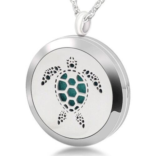 5pcs Aromatherapy Essential Oil Locket Stainless Steel Necklace Jewelry Charm Longevity Turtle Perfume Diffuser Pendant Locket