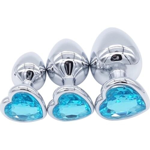Crystal Heart Shaped Anal Plugs Metal Butt plugs anal toys 3 sizes drop shipping
