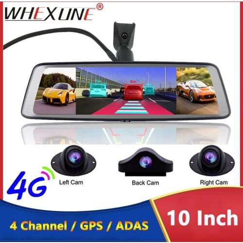 WHEXUNE 10 inch 4G Android Car DVR Dash cam 4 Lens Navigation ADAS GPS WiFi Full HD 1080P Video Recorder 2GB+32GB Vehicle Camera