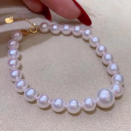 D821 Pearl Bracelet Fine Jewelry Round 6-8.5mm Fresh Water White Pearls Bracelets Fine Presents