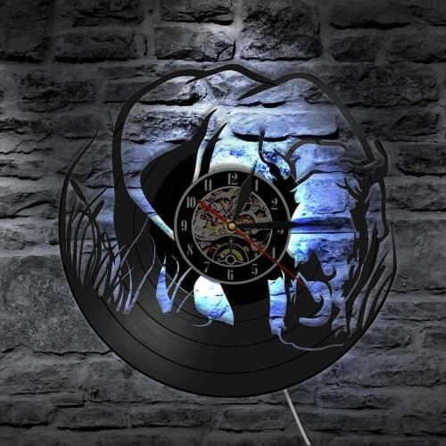 Rhinoceros Wild Animals Nursery Decor Wall Clock With Backlight Zoo Wildlife African Jungle Rhino Laser Cut Vinyl Record Clock