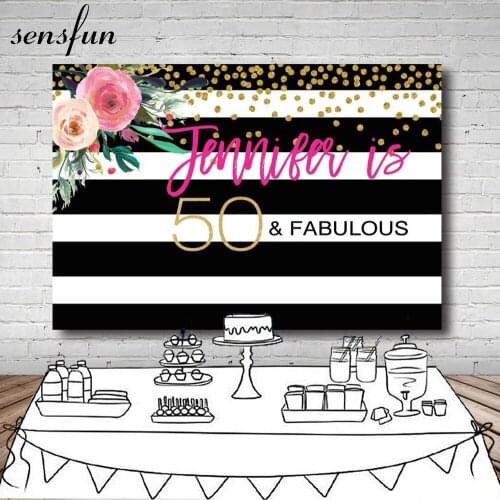 Flowers White And Black Shiny Gold Glitter Photography Backdrop Happy 50 Birthday Party Backgrounds For Photo Studio 7x5ft Vinyl