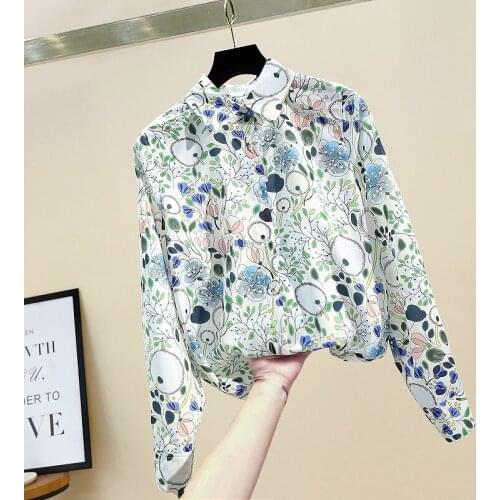 Spring Autumn Womens Blouse French Commuter Retro-print Long-sleeved Blouse New Casual Loose Female Tops DE763