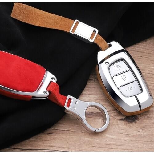 For Hyundai Verna Sonata Elantra Tucson Auto keychain Scratch resistant Suede Leather Zinc alloy car key protection case cover