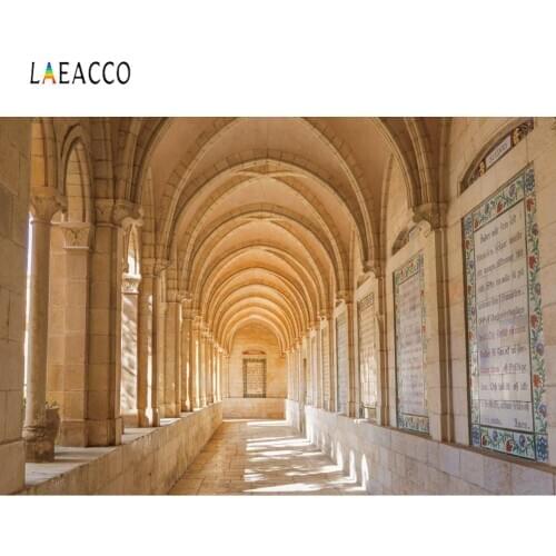 Laeacco Gothic corridor Jerusalem Backdrop worship Celebration Photography Customizable Photo Backgrounds For Photo Studio