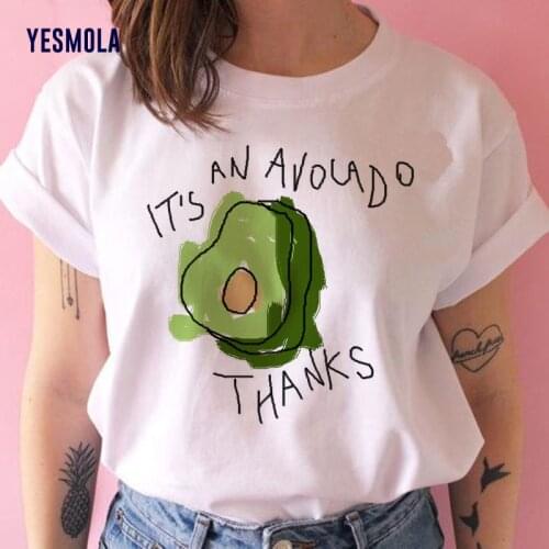 YESMOLA Women T-shirts Graphic Cute Avocado Printing Tops Tees Summer Female Short Sleeve White Tshirt for Lady Casual Tops