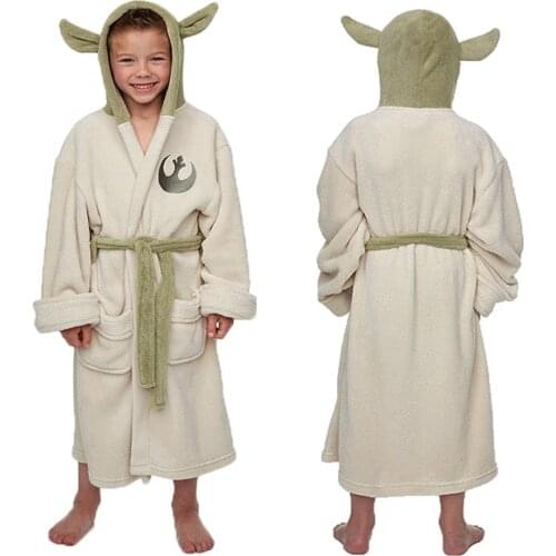Star Cosplay Lucasfilm Yodao Both Robe Costume Jedi Fleece Hooded BathRobe Dress Gown Adult Kid Child Pajamas Sleeping Wear