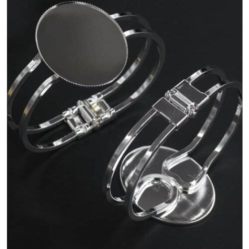 Blank Bangle Settings with 30x40mm Oval Bezel Cameo Cabochons Bases Spring Cuff Bangle Bracelet Findings Multi-color Plated