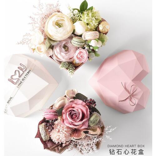 Ig Style High-end Birthday Gift Diamond Heart Shape Flower Box Rose Gold Color Inner Flower Packaging Box Gift Box
