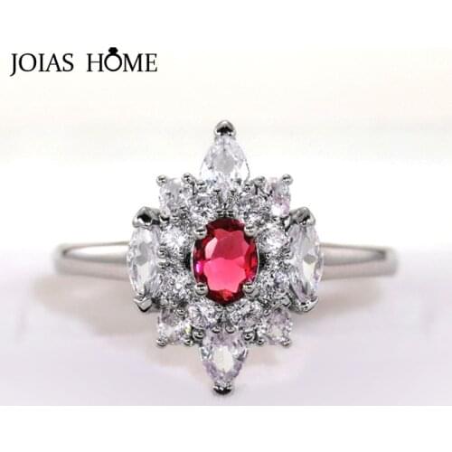JoiasHome Fashion Silver 925 Rings for Women Fine Jewelry with Gemstones Oval Ruby Zircon Charms Female Engagement Gift Size6-10