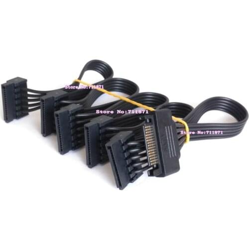 One Male Five Female Pure Copper SATA Power cable Multiple Hard Disk DVD-ROM SATA Power Cable Cord 5 SATA Power Line 15P 5 SATA