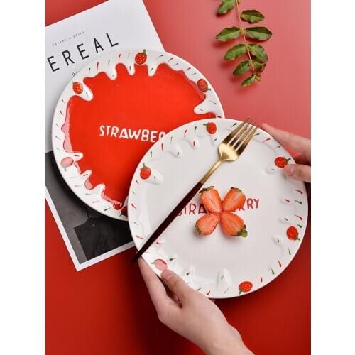 Strawberry ceramic dish ins style lovely hand painted breakfast dish dessert dish household dish girl heart ceramic rice dish