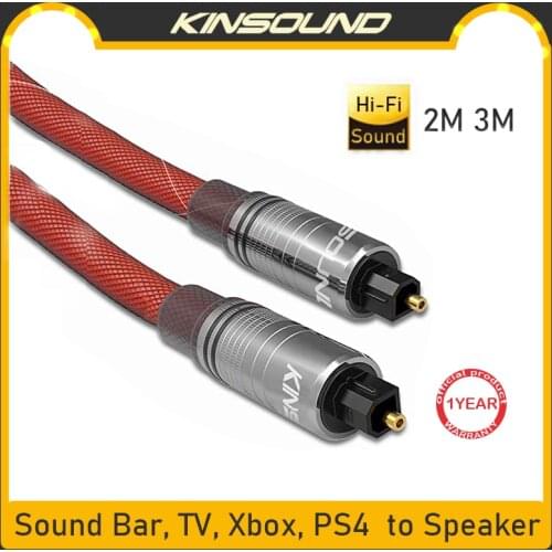 💕100% Authentic💕Kinsound Optical Audio Cable, Fiber Optic Dolby Toslink Cable with Gold-Plated Connectors Nylon Braided