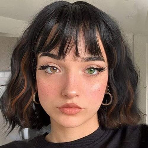 MIMO Black Bob Wig For Women Synthetic Short Wigs With Bangs Natural Hair Wig Heat Resistant Purple Blonde Cosplay Lolita Wigs