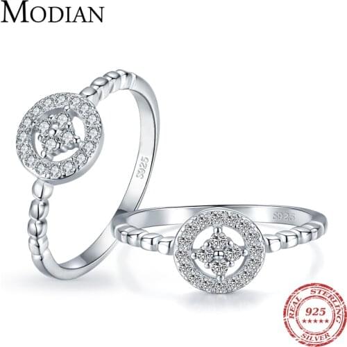 Modian High Quality Real 925 Sterling Silver Round Clear CZ Wedding Finger Rings For Women Fashion Engagement Fine Jewelry Gift