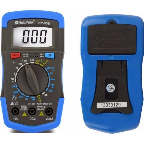 HoldPeak HP-33D Professional Smart Manual Multimeter DC AC Voltage Current Resistance Diode hFE Battery Test Data Hold