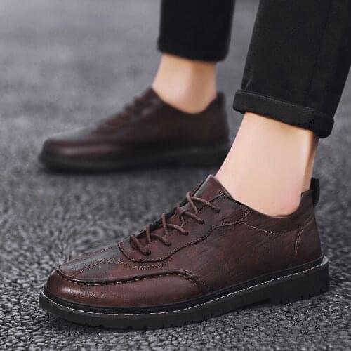Mens Casual Shoes Spring Autumn Lace-Up Oxford Office Gentleman Footwear Male Comfortable Flats Vintage Traveling Outdoor Shoe