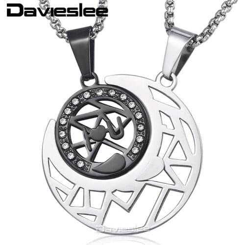 Davieslee Womens Mens Couple Pendant Lover CZ Sun Moon Puzzle Stainless Steel Pendants Necklaces Wholesale Jewelry Gifts LKP630