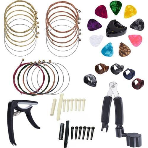 34 PCS Guitar Accessories Kit Including Guitar Picks,Capo,Acoustic Guitar Strings,3 in 1String Winder,Bridge Pins,6 String Bone