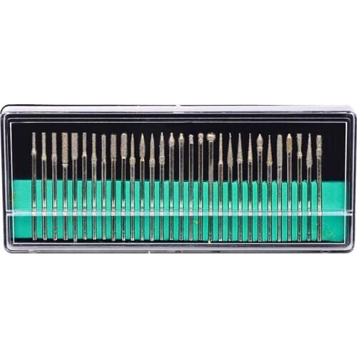 30 Pcs Bur Diamond Grinding Head Set Coated Carving Burrs Rotary Tool Bit Grit 120 Shank 2.35/3mm for Dremel Tools Accessories