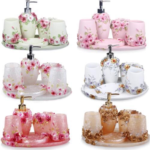 Bathroom and Washing Resin Five-piece Set European Fashion Simple Bathroom and Bathroom Set New Wedding Box Set