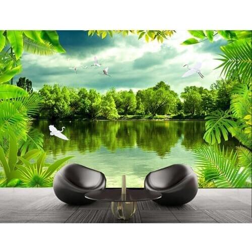 Bacaz Custom Photo Wallpaper 3D Lake Green Nature Landscape Large Murals Living Room Modern Wall paper Painting Home Decor