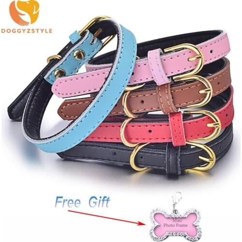 Fashion Solid Colors Soft Genuine Leather Dog Collar Puppy Cat Neck Strap with Buckle Adjustable Size for Chihuahua Small Dogs