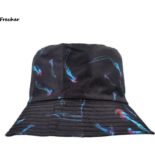 Spring Summer Fisherman Hat Outdoor Shade Bucket Hat Jellyfish Range Print Hat Cotton Hat Fashion Panama Sun Hats Bucket Hat
