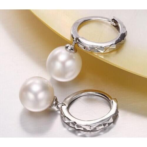 A pair of AAA9-10mm round south sea whiter pearl dangle earring 925silver free shipping