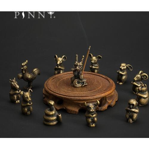 PINNY China 12 Zodiac Metal Incense Holder Set Taste Mini Antique Alloy Incense Base Room Decoration Meditation Zen Decor